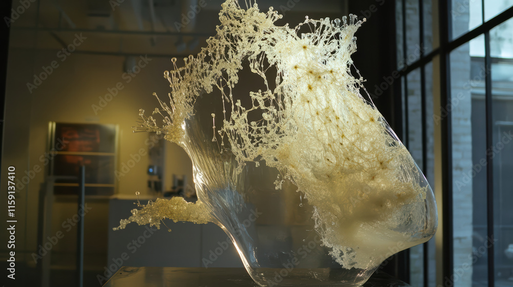 Poster stunning sculpture showcasing fusion of art and science, featuring intricate designs resembling orga