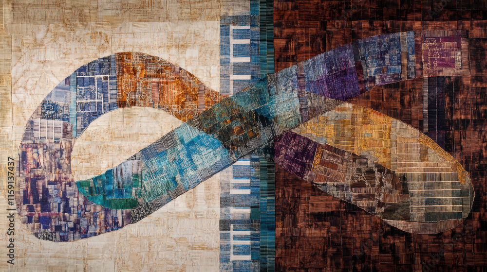 Poster creative interpretation of dna as colorful tapestry, showcasing intricate patterns and textures that