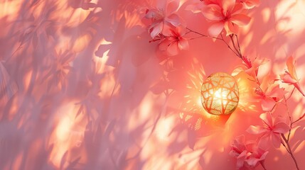 A delicate and intricate wall solar light rests on a soft pink background, its dainty beauty charming the senses