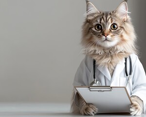 Adorable cat doctor with a stethoscope Feline in a lab coat ready to diagnose Whimsical cat doctor dressed for the clinic