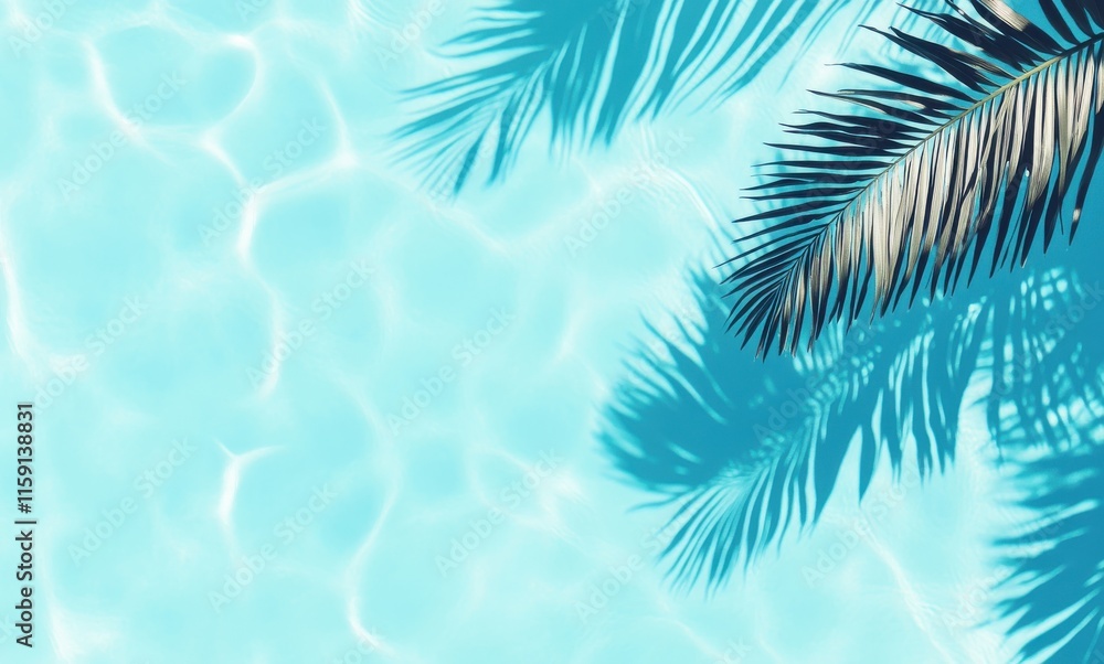 Poster tranquil tropical water with palm tree shadows creating a serene atmosphere ideal for relaxation and