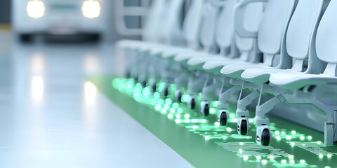 Obraz premium Seat Passengers Bus Space. Modern waiting area with illuminated seating 