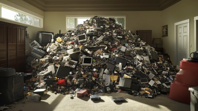 Piles of Electronics in a Suburban Garage Setting