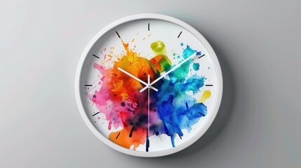 A decorative wall clock that blends minimalist chic with vibrant splashes of color, creating a stunning visual effect