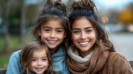 Obraz premium Happy moments shared among a mother and her two daughters in a outdoor park