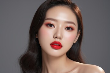 Fototapeta premium a close up of a woman with a red lipstick and a red lip