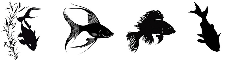 Graceful Silhouette of Fish Swimming Elegant Stitched Design for Artistic and Creative Projects