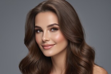 Fototapeta premium a close up of a woman with long brown hair and a white top