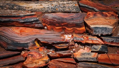 Detailed textures of petrified wood in Washington State