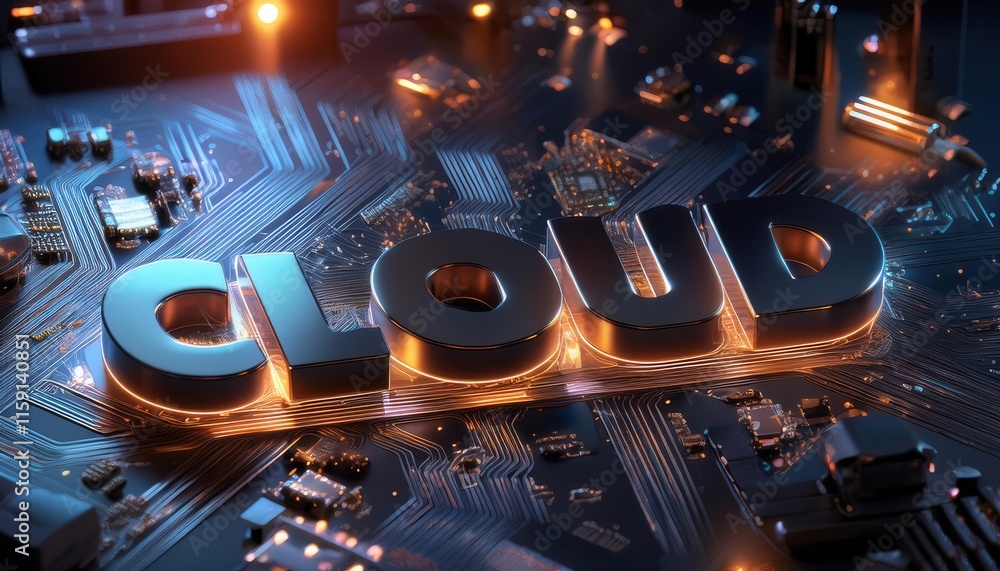 Poster cloud computing concept with circuit board background