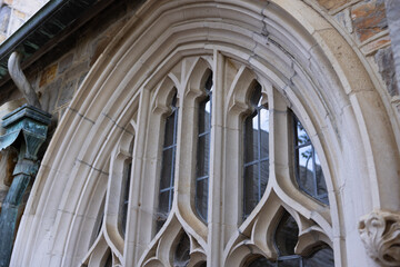 Fancy windows in a stone wall