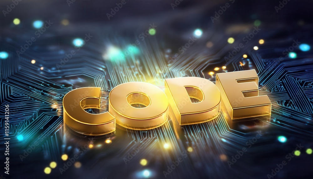 Aufkleber digital concept of code with golden text