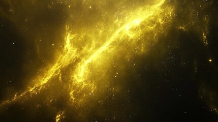 Naklejka premium Vibrant yellow nebula illuminated by distant stars in deep space