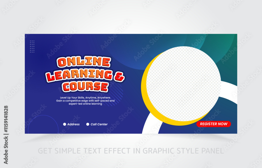 Poster banner template design e-learning online and class master with free simple text effect in graphic st