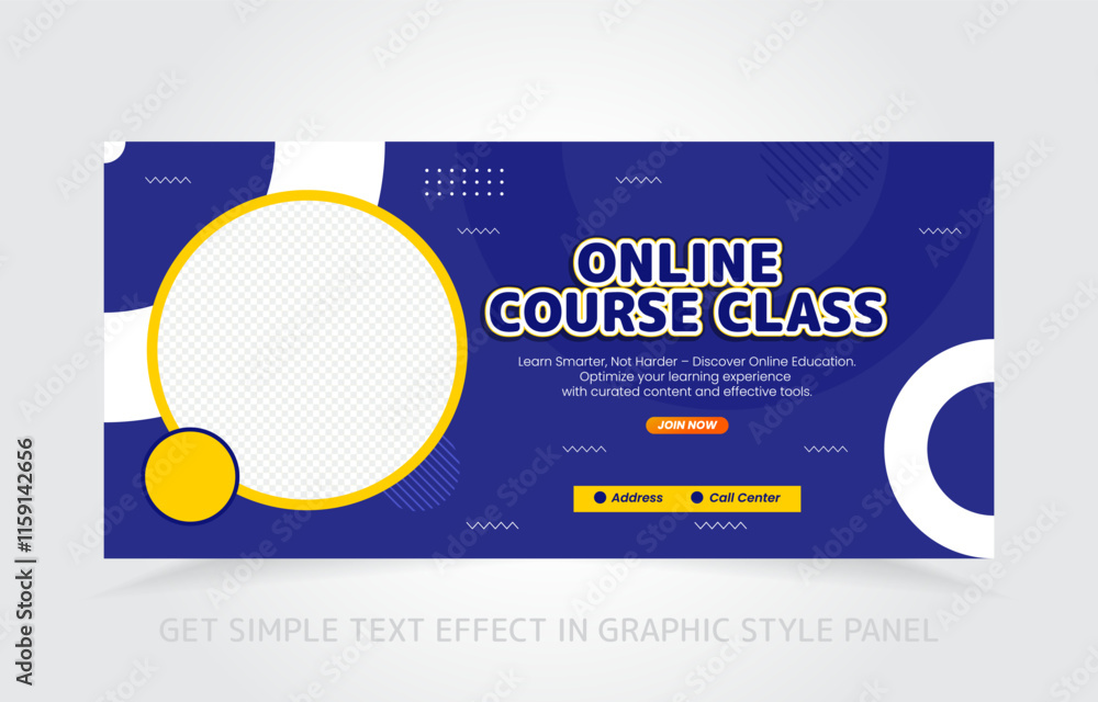 Poster banner template design e-learning online and class master with free simple text effect in graphic st