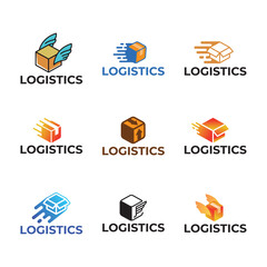 Set of Logistic box logo. Fast delivery logo template design