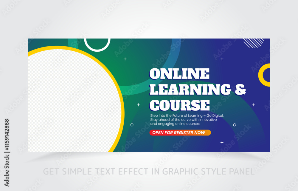 Poster banner template design e-learning online and class master with free simple text effect in graphic st