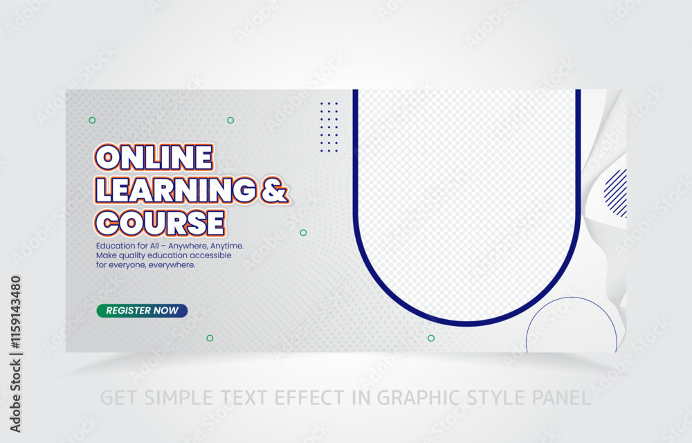 Poster banner template design e-learning online and class master with free simple text effect in graphic st