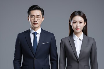 arafed image of a man and a woman in business attire