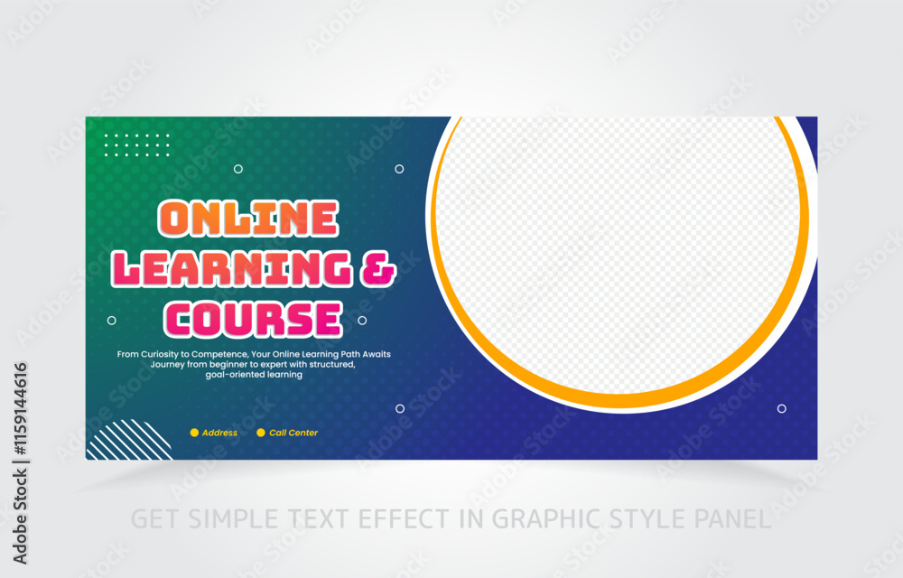 Poster banner template design e-learning online and class master with free simple text effect in graphic st