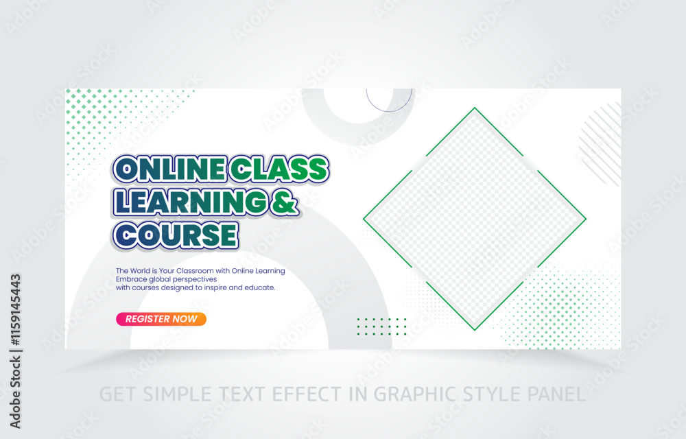 Poster banner template design e-learning online and class master with free simple text effect in graphic st