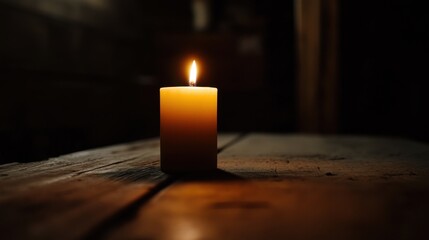 A minimalist composition of a single candle burning in a dimly lit room, close-up shot, Minimalist style