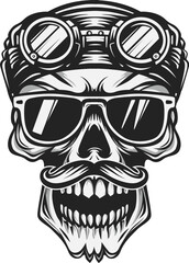 Masculine rider skull with retro glasses