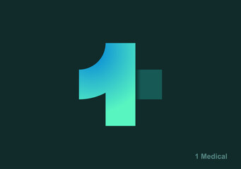 minimal logo featuring the number one and a medical plus symbol, neatly enclosed in a geometric shape