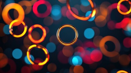 Grammy award concept, A vibrant blur of colorful rings in various sizes, creating a dynamic and abstract visual effect against a dark background.