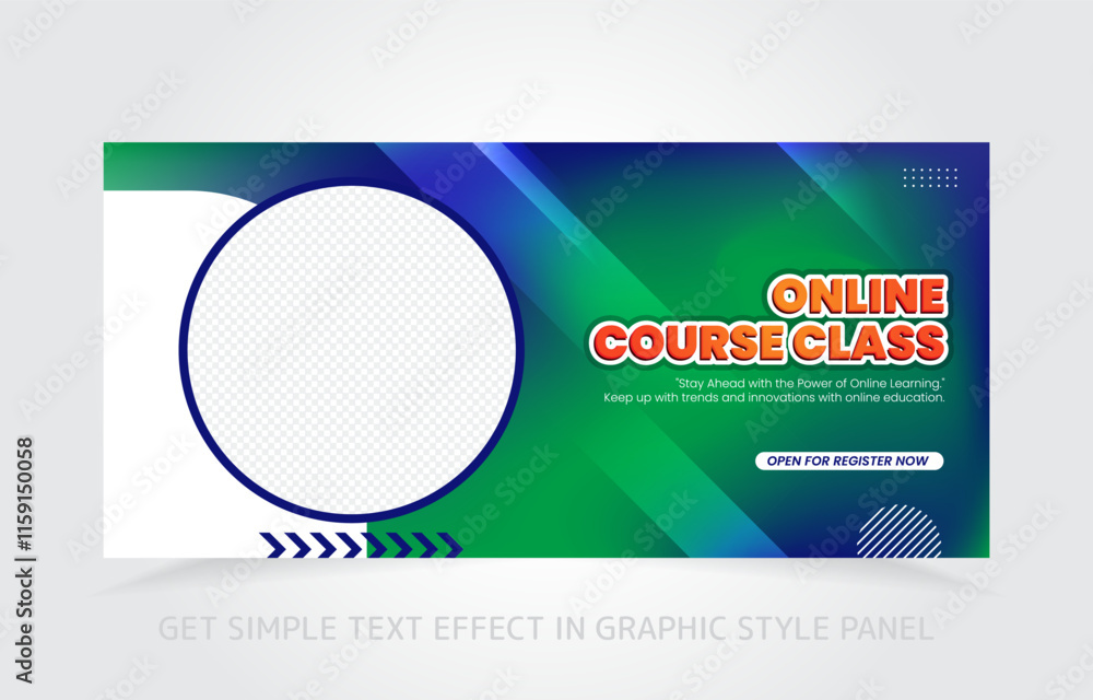 Poster banner template design e-learning online and class master with free simple text effect in graphic st