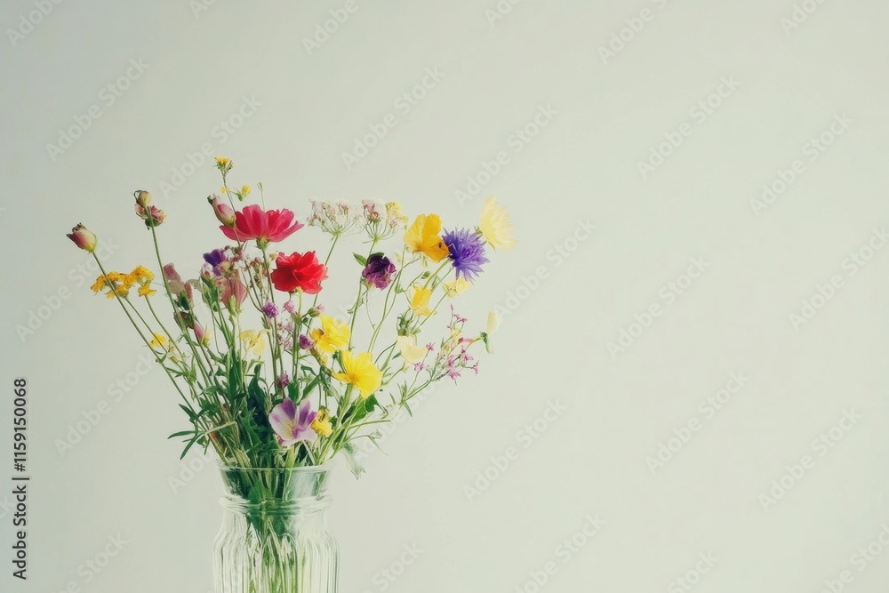 Aufkleber wildflowers in a clear glass vase create a serene and minimalist still life with ample space for tex