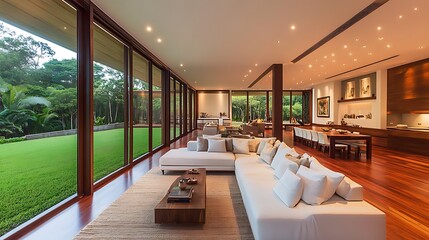 Modern Luxurious Home Interior Overlooking Lush Greenery