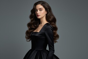 Fototapeta premium arafed image of a woman in a black dress posing for a picture