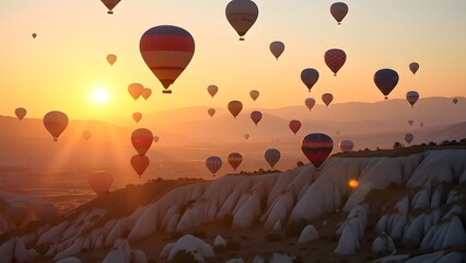 Obraz premium Colorful Hot Air Balloons Sunrise Cappadocia Turkey Landscape
