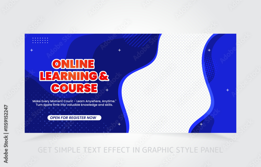 Poster banner template design e-learning online and class master with free simple text effect in graphic st