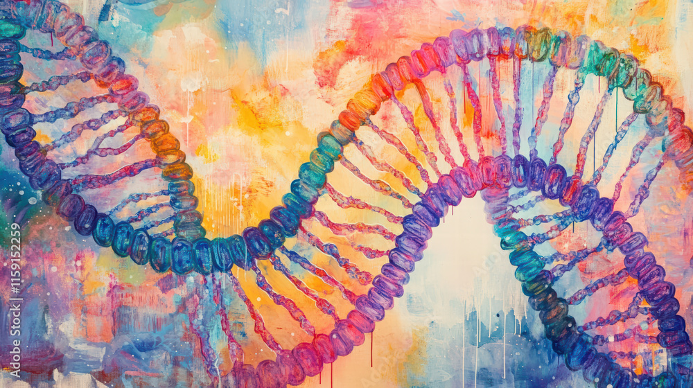 Aufkleber vibrant fusion of dna strands and abstract art, showcasing colorful swirls and dynamic patterns that