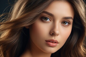 a close up of a woman with long hair and a necklace