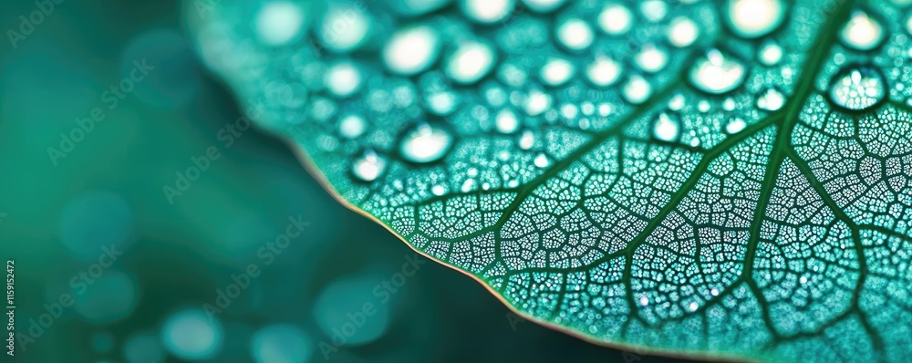 Poster lotus leaves abstract background idea. close-up of a leaf with dew drops, showcasing intricate patte