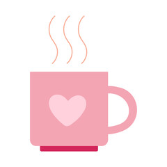 A pink mug with a heart on it is filled with steam. The steam is rising from the cup, creating a cozy and warm atmosphere. The heart symbolizes love and affection