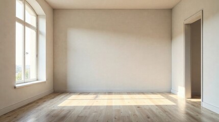 Obraz premium Empty Room with Sunlight Streaming Through Arch Window and Doorway, Ready for Interior Design and Home Furnishing