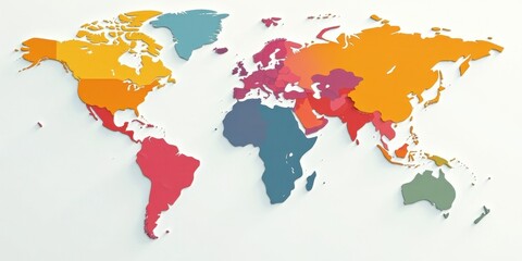 A Colorful Embossed World Map Showing Continents and Regions in Vibrant Hues