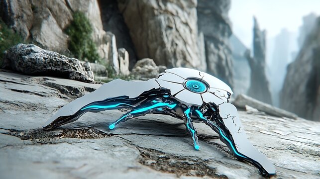 Futuristic Robot Spider in Rocky Landscape