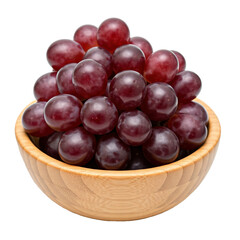 Fresh purple grapes in wooden bowl, vibrant and appetizing. , Transparency background