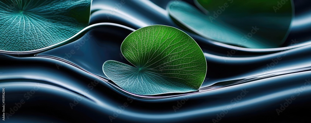 Poster lotus leaves abstract background idea. elegant lily pads floating on serene water waves, creating a 