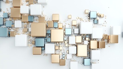 Abstract  D Gold  White   Blue Cubes Geometric Background