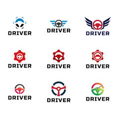 Set of Steering wheel logo. Automobile steer wheel illustration on white background