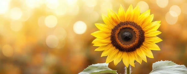 Sunflower floral abstract background concept. Bright sunflower blooming against a soft, blurred background of warm autumn hues.