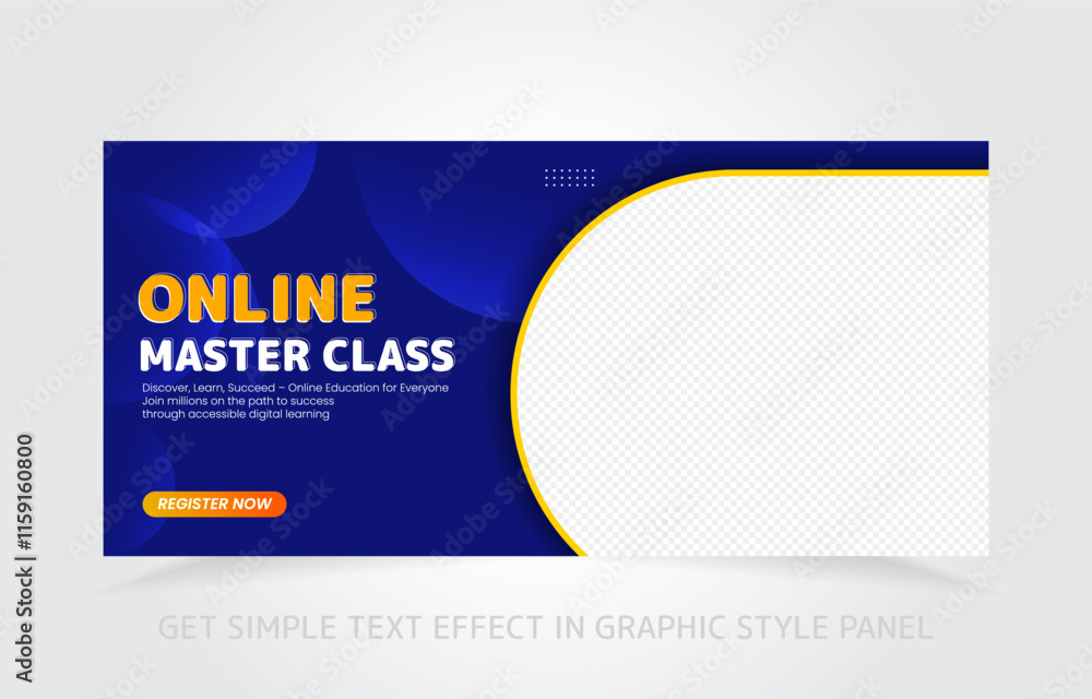 Poster banner template design e-learning online and class master with free simple text effect in graphic st