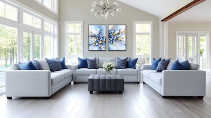 Modern Sectional Sofa in Bright Living Room with Abstract Art