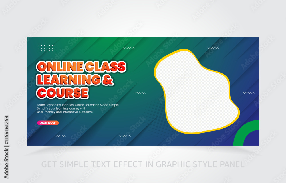 Poster banner template design e-learning online and class master with free simple text effect in graphic st